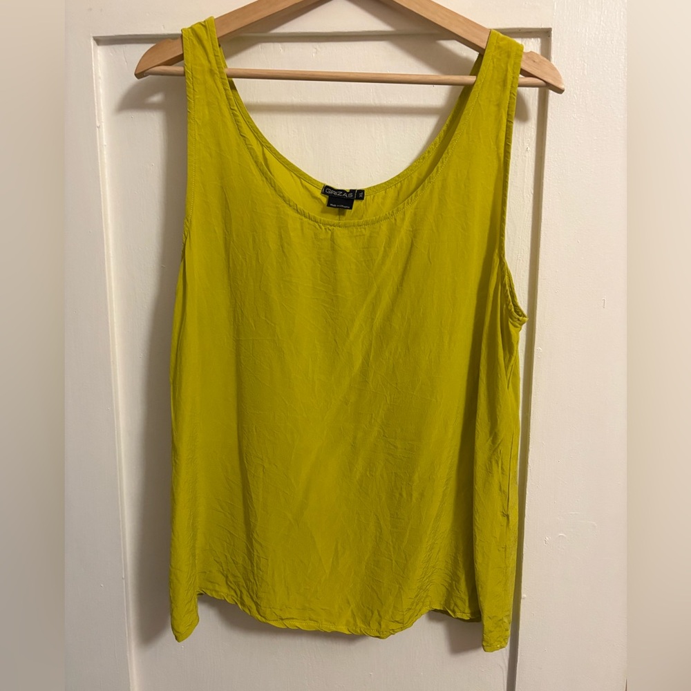 Chartreuse Silk Tank Top by Grizas XL